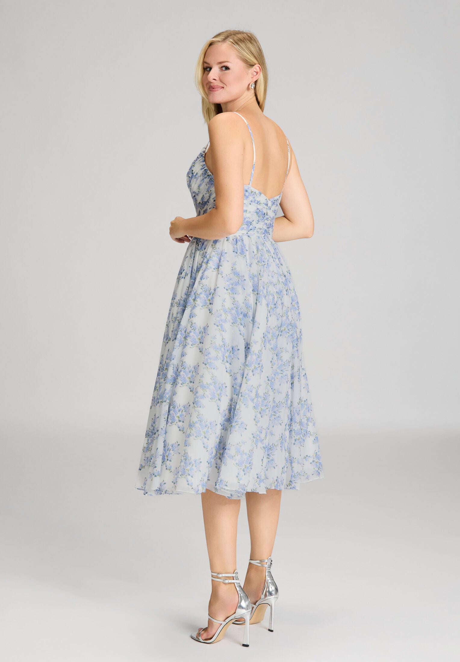 Midikleid aus Chiffon mit floralem Print