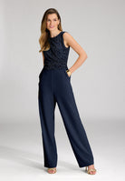 Jumpsuit aus Material-Mix mit Drapierung navy