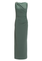 Abendkleid aus Crepe Jersey mit Drapierung und Zierschnalle