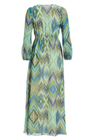 Maxikleid mit langen Ärmeln aus Chiffon mit Zick Zack Print