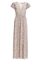 Maxikleid mit kurzen Flügelärmeln aus floral bedrucktem Crinkle Chiffon