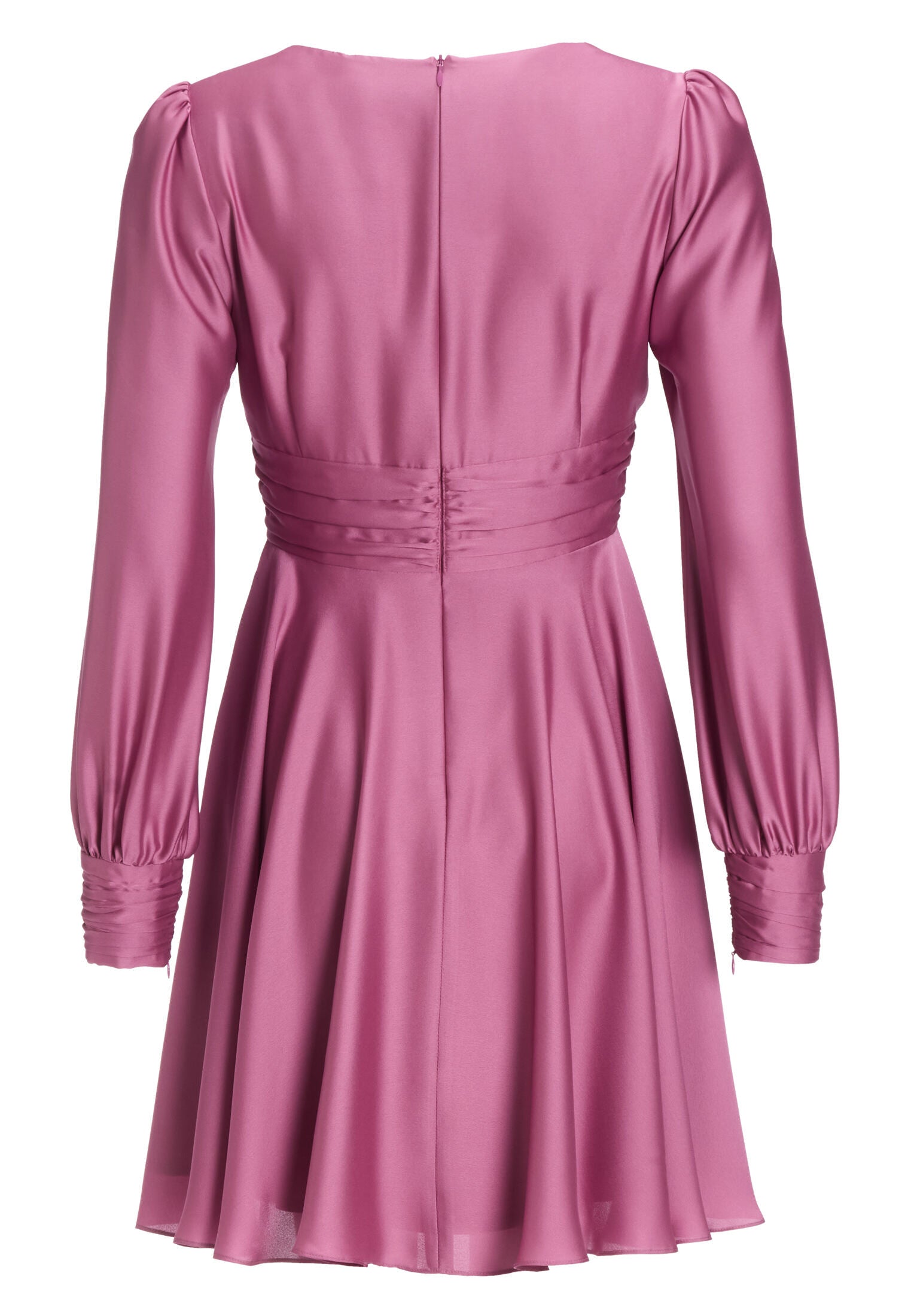 Cocktailkleid aus nachhaltigem Satin mit langen Ärmeln und Raff Details