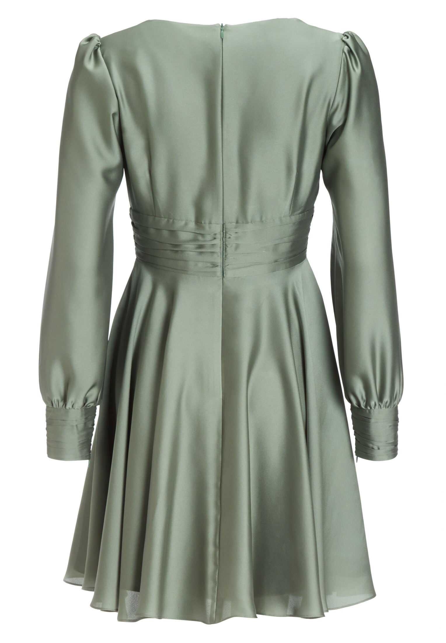 Cocktailkleid aus nachhaltigem Satin mit langen Ärmeln und Raff Details