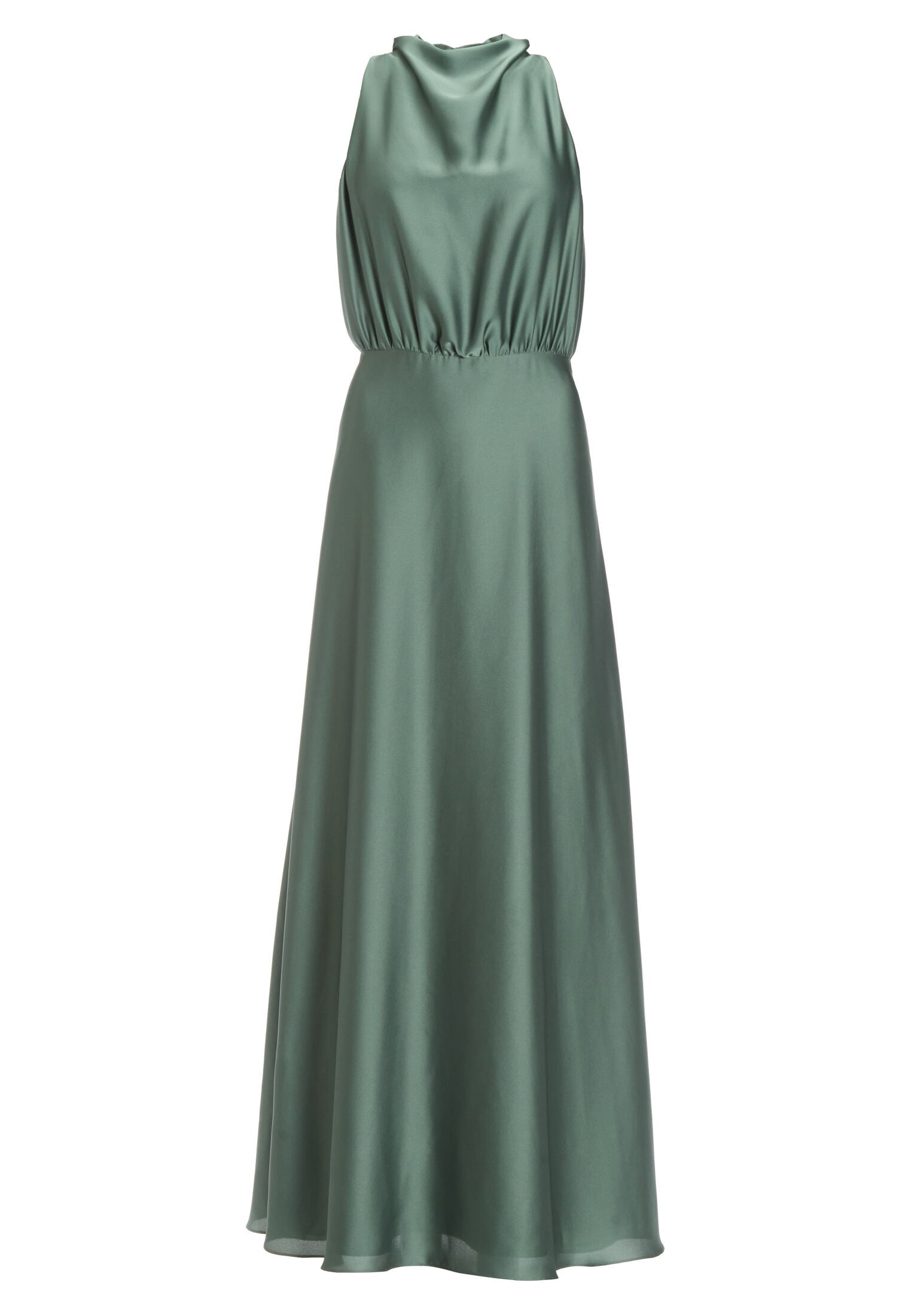 Abendkleid aus nachhaltigem Satin mit Drapierung am Kragen