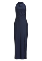 Abendkleid aus Jersey Satin mit Drapierung am Kragen