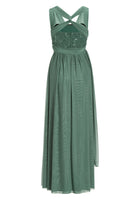 Abendkleid aus Mesh und Spitze mit verschiedenen Bindemöglichkeiten