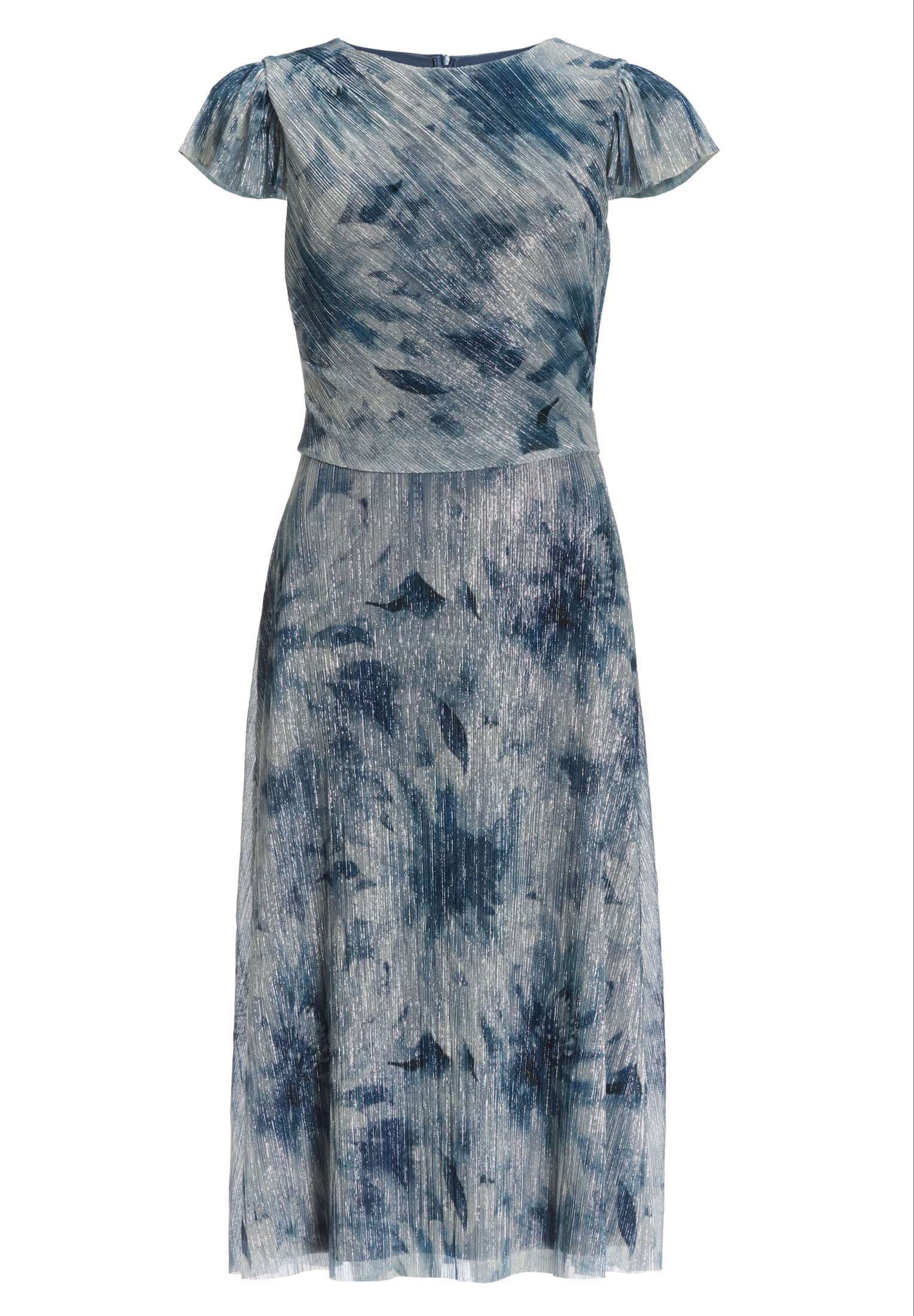 Midi Kleid aus bedrucktem Plissee Jersey mit kurzen Ärmeln