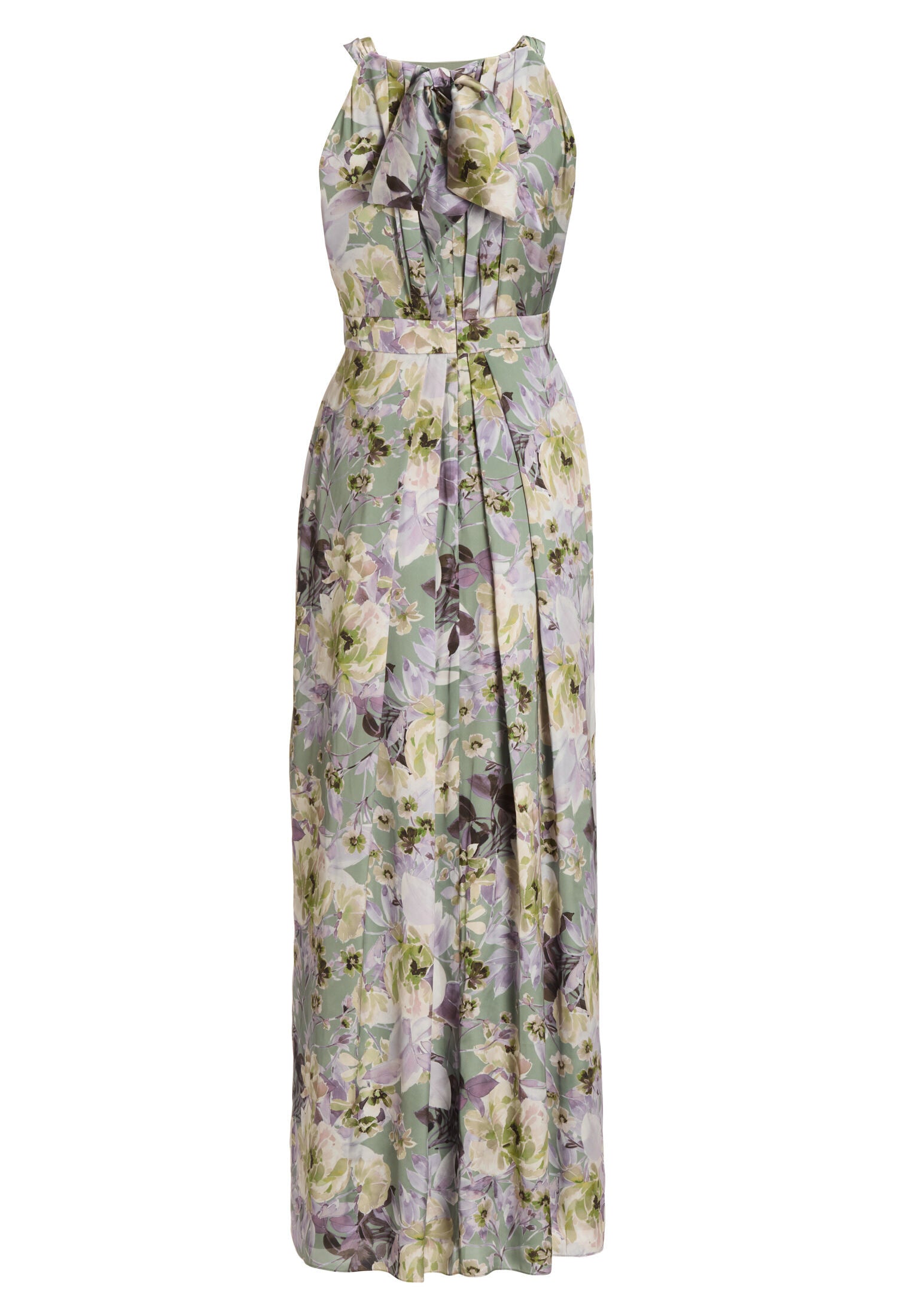 Maxi Kleid mit amerikanischem Ausschnitt aus nachhaltigem bedruckten Satin