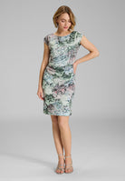 Etui Kleid aus floral bedrucktem Scuba mit Drapierung deep slate | multi
