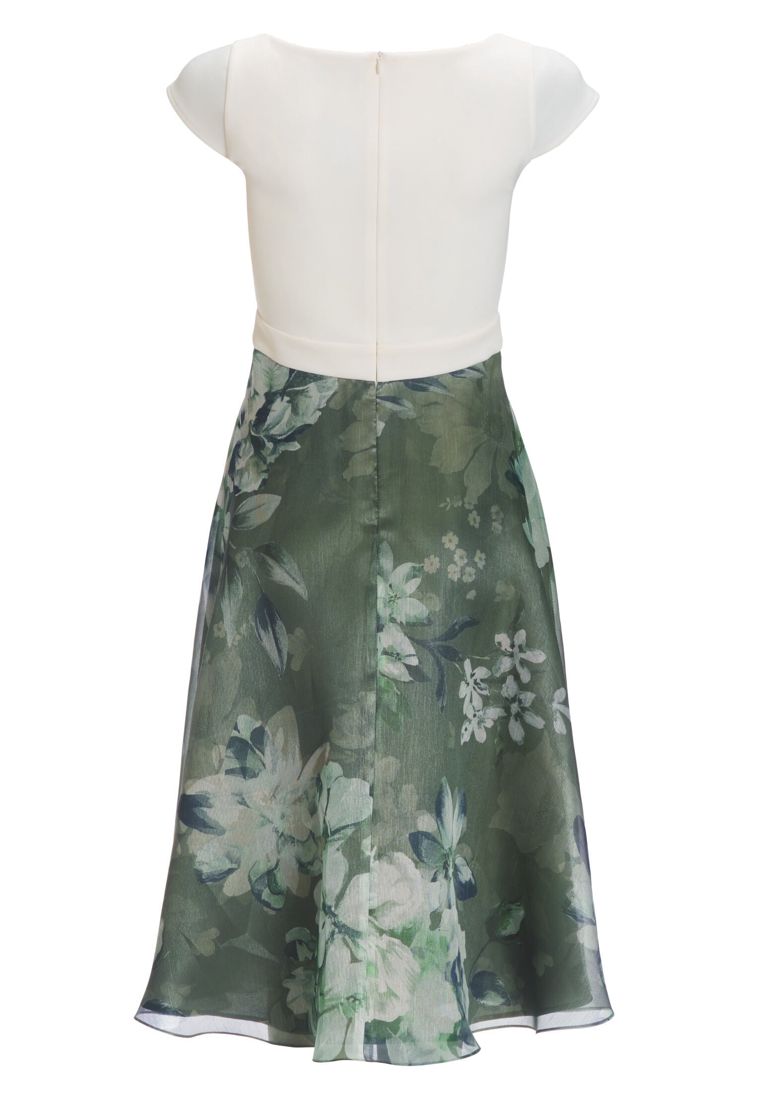 Cocktailkleid aus bedrucktem Organza mit Scuba Oberteil