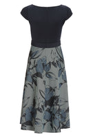 Midi Kleid aus bedrucktem Ottoman mit Scuba Oberteil