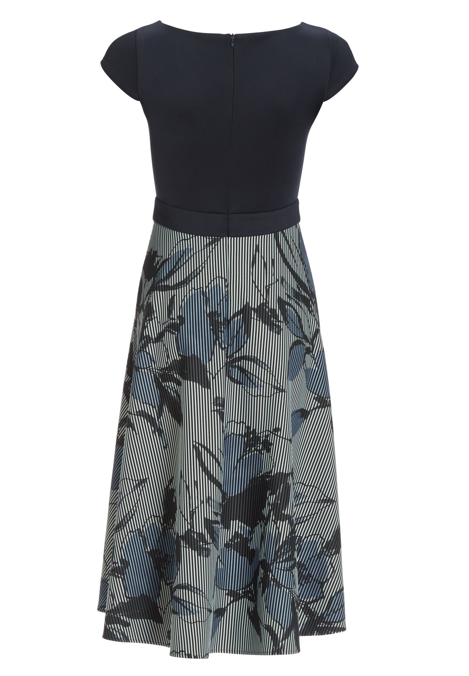 Midi Kleid aus bedrucktem Ottoman mit Scuba Oberteil