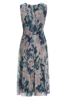 Midi Kleid mit diagonaler Drapierung aus bedrucktem Plissee Jersey