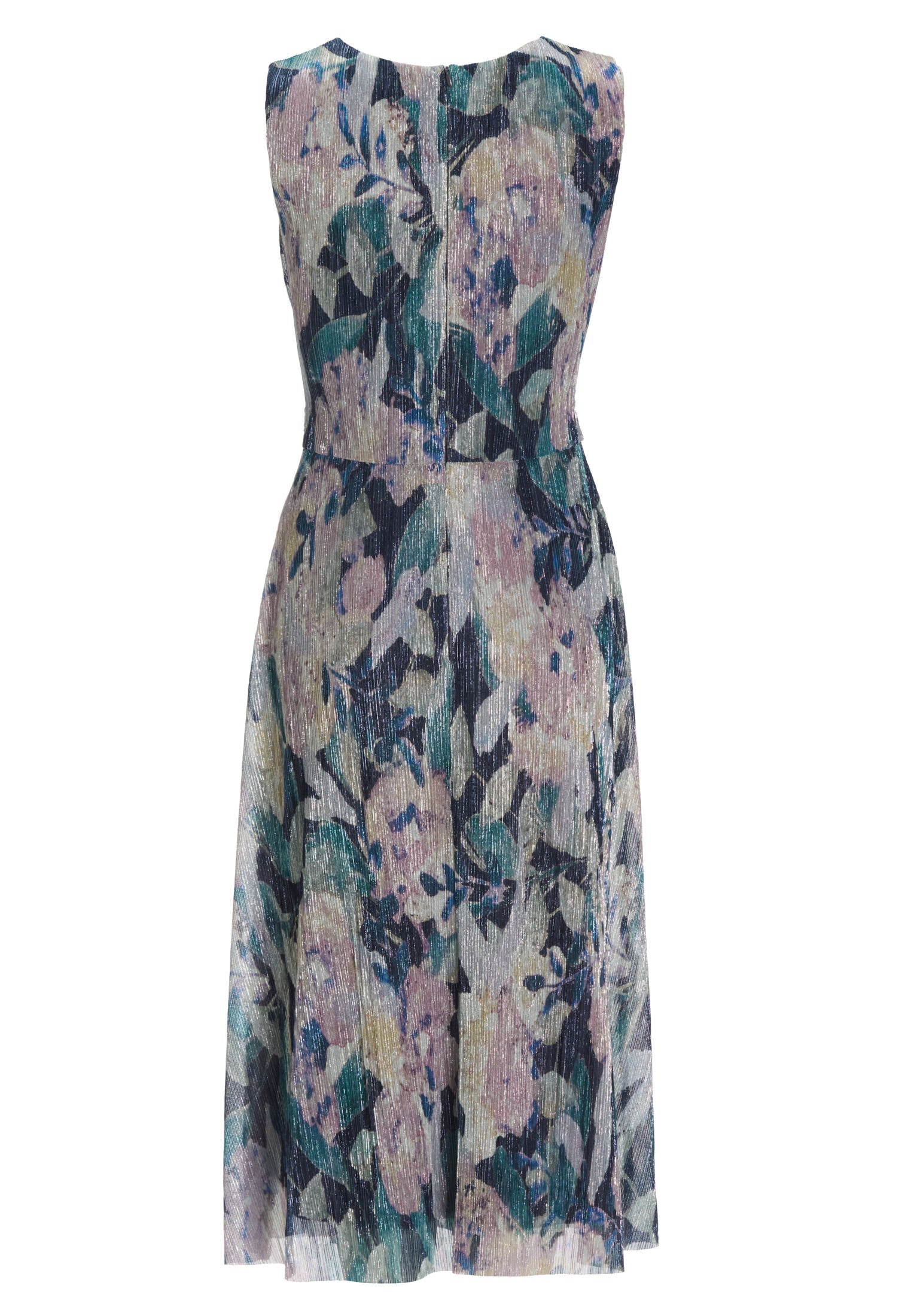 Midi Kleid mit diagonaler Drapierung aus bedrucktem Plissee Jersey