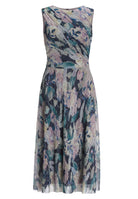 Midi Kleid mit diagonaler Drapierung aus bedrucktem Plissee Jersey