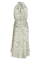 Cocktailkleid aus floral bedrucktem Satin mit Volant Saum