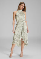 Cocktailkleid aus floral bedrucktem Satin mit Volant Saum ivory | multi