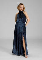 Abendkleid mit blusigem Top aus floral bedrucktem Chiffon navy | multi