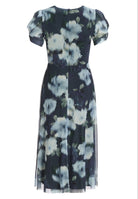 Midi Kleid mit Ärmel aus Mesh mit Ikat Druck