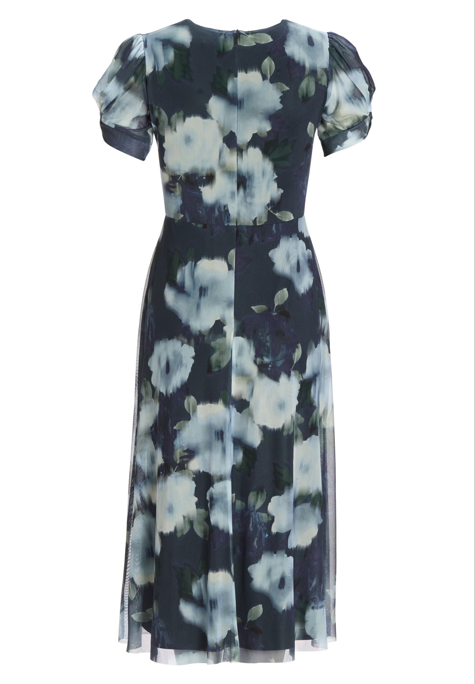 Midi Kleid mit Ärmel aus Mesh mit Ikat Druck