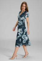 Midi Kleid mit Ärmel aus Mesh mit Ikat Druck