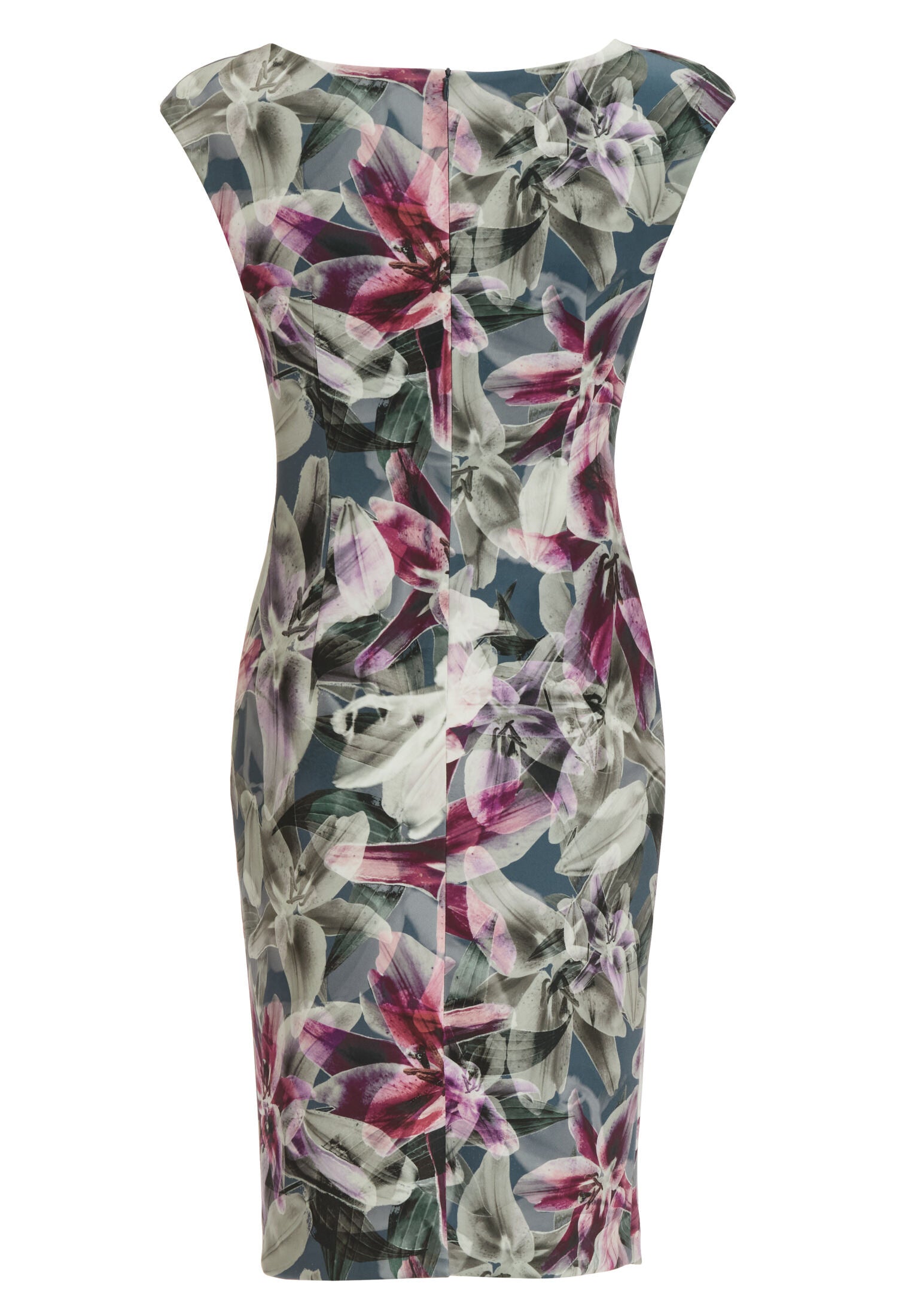 Etui Kleid aus bedrucktem Scuba mit Drapierung