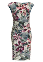 Etui Kleid aus bedrucktem Scuba mit Drapierung