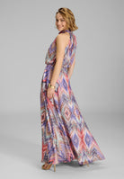 Maxikleid mit Beinschlitz aus Chiffon mit Zick Zack Print