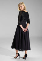 Cocktailkleid in Midi Länge mit Top aus elastischer Paillette und Tellerrock in Chiffon