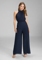 Chiffon Jumpsuit mit Smokbund navy