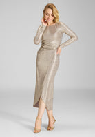Abendkleid in 7/8 Länge aus foliertem Jersey mit Beinschlitz gold
