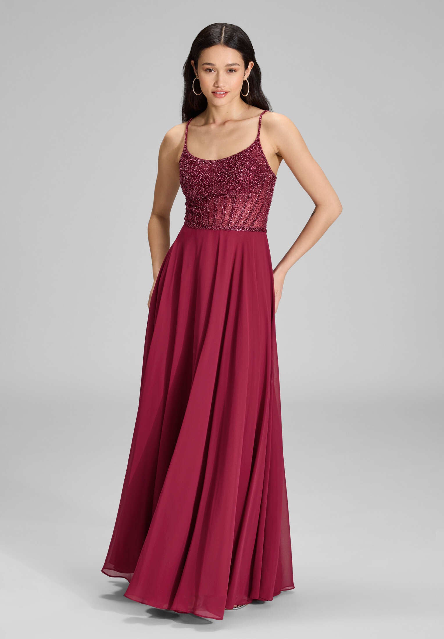 Chiffonkleid mit besticktem Top cherry red