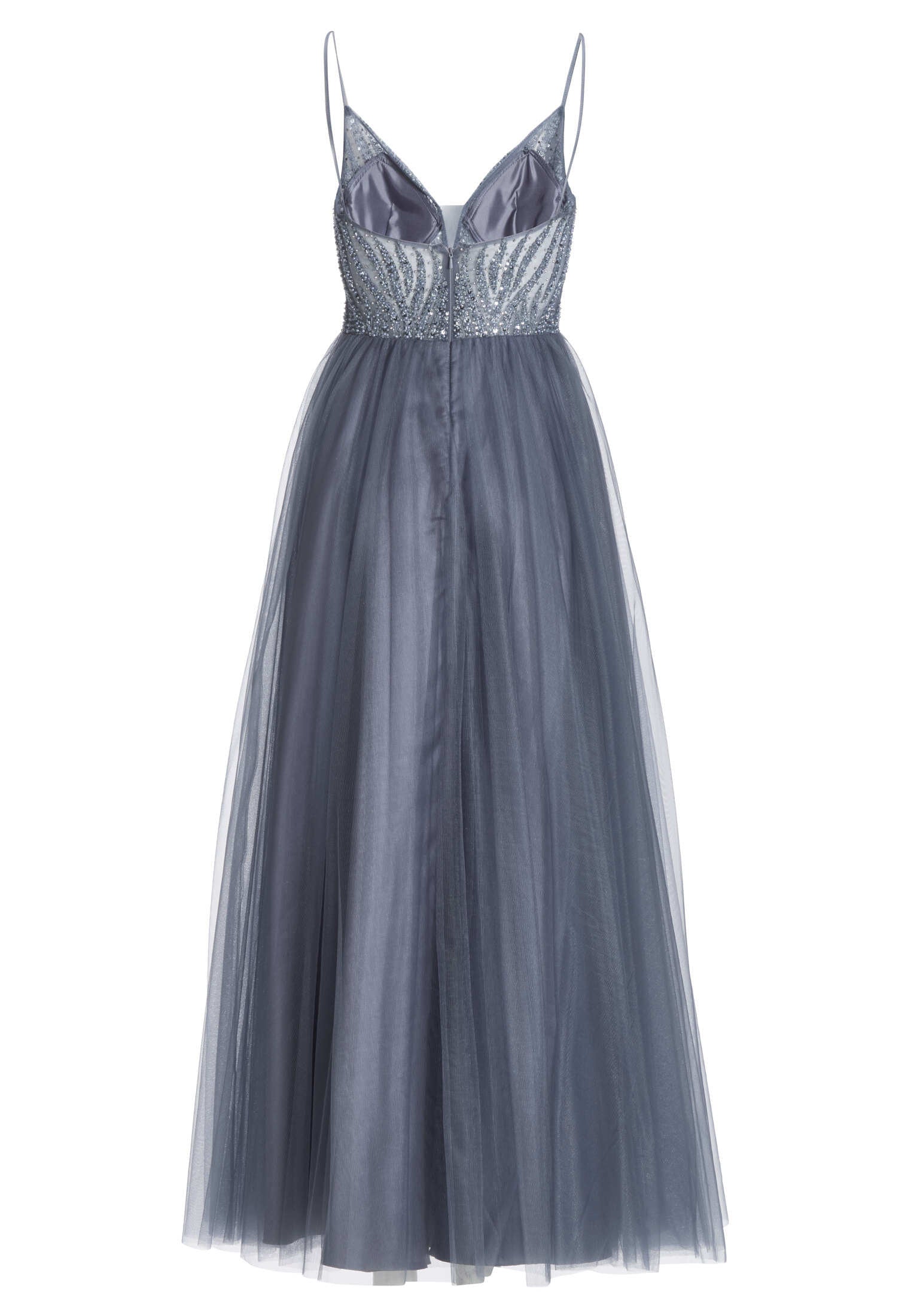 Ausgestelltes Tüllkleid mit tonaler Stickerei