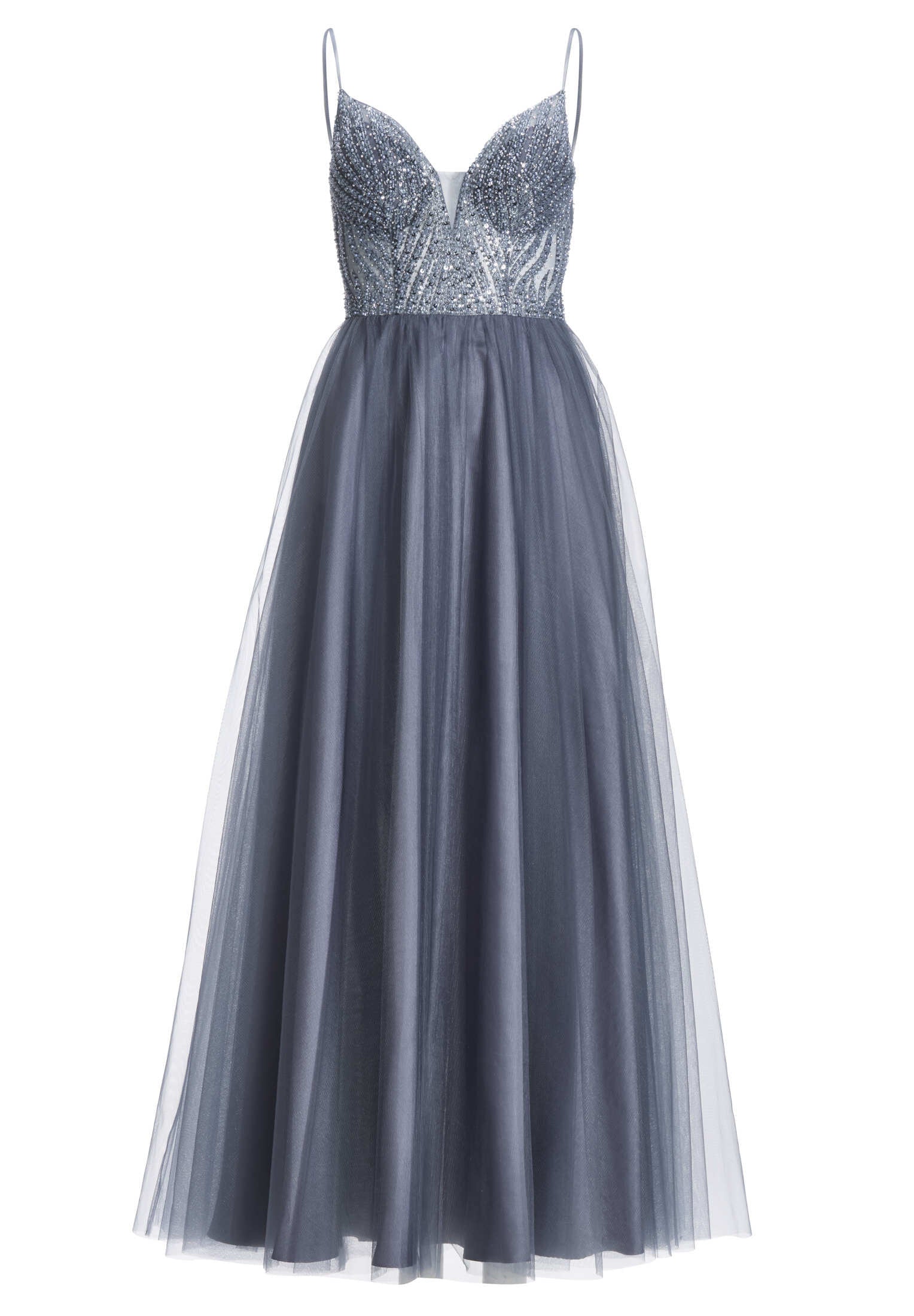 Ausgestelltes Tüllkleid mit tonaler Stickerei