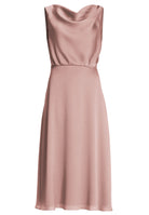 Cocktailkleid aus gehämmertem Satin mit Wasserfall Ausschnitt