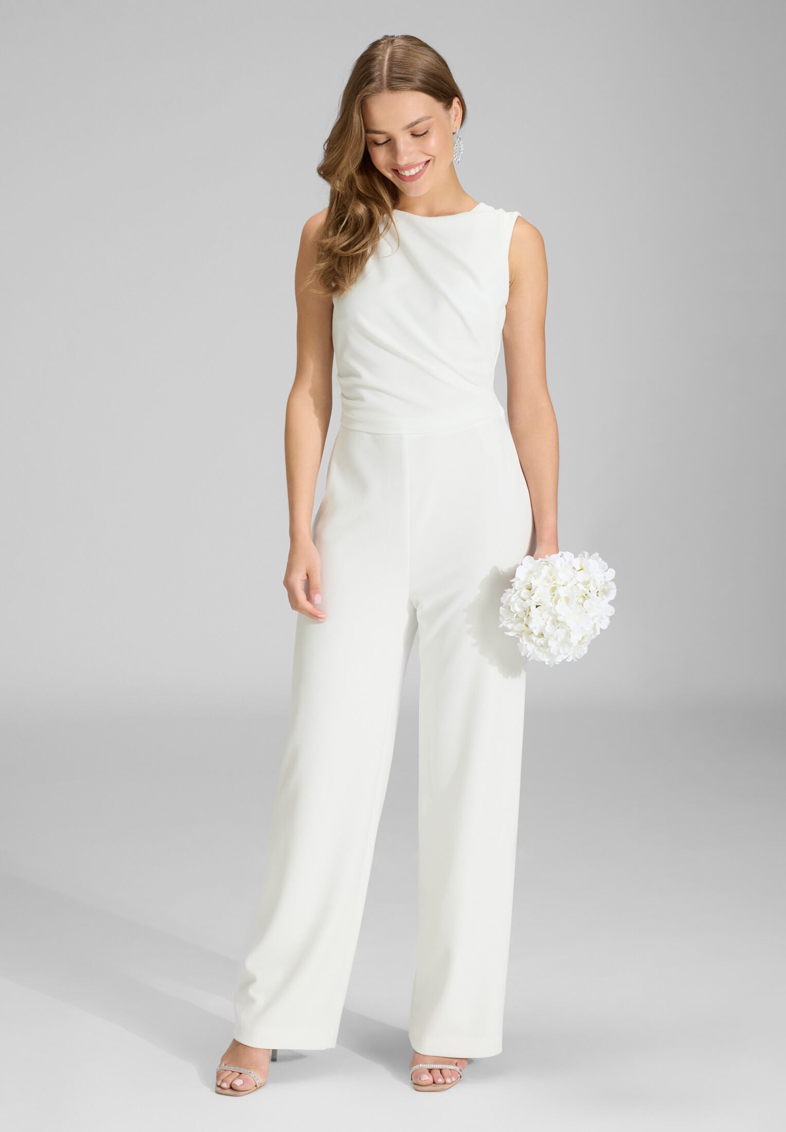 Jumpsuit aus Crepe Jersey mit Drapierung ivory