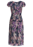 Midi Kleid aus bedrucktem Plissee Jersey mit kurzen Ärmeln
