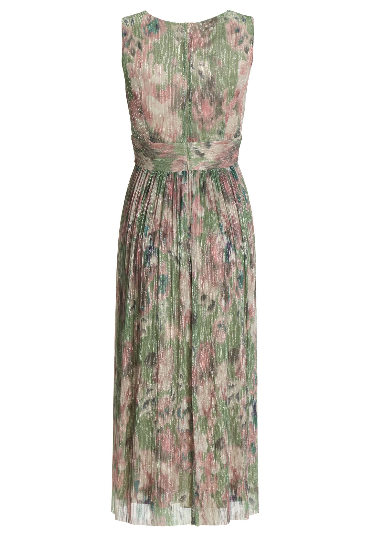 Cocktailkleid aus bedrucktem Plissee Jersey mit V-Ausschnitt