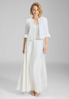 Kurze Jacke aus Stretch Denim mit Rüsche am Ärmelsaum ivory