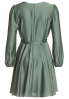 Cocktailkleid aus nachhaltigem Satin mit Wickel Oberteil und Tellerrock