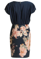 Etuikleid aus floral bedrucktem Scuba und Satin Top