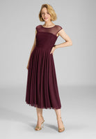 Cocktailkleid aus Mesh mit geraffter Korsage merlot red