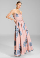 Abendkleid aus bedrucktem Twill mit Korsage Oberteil vintage pink | ice blue