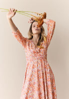 Midi Kleid aus bedrucktem Mesh mit ¾ Arm